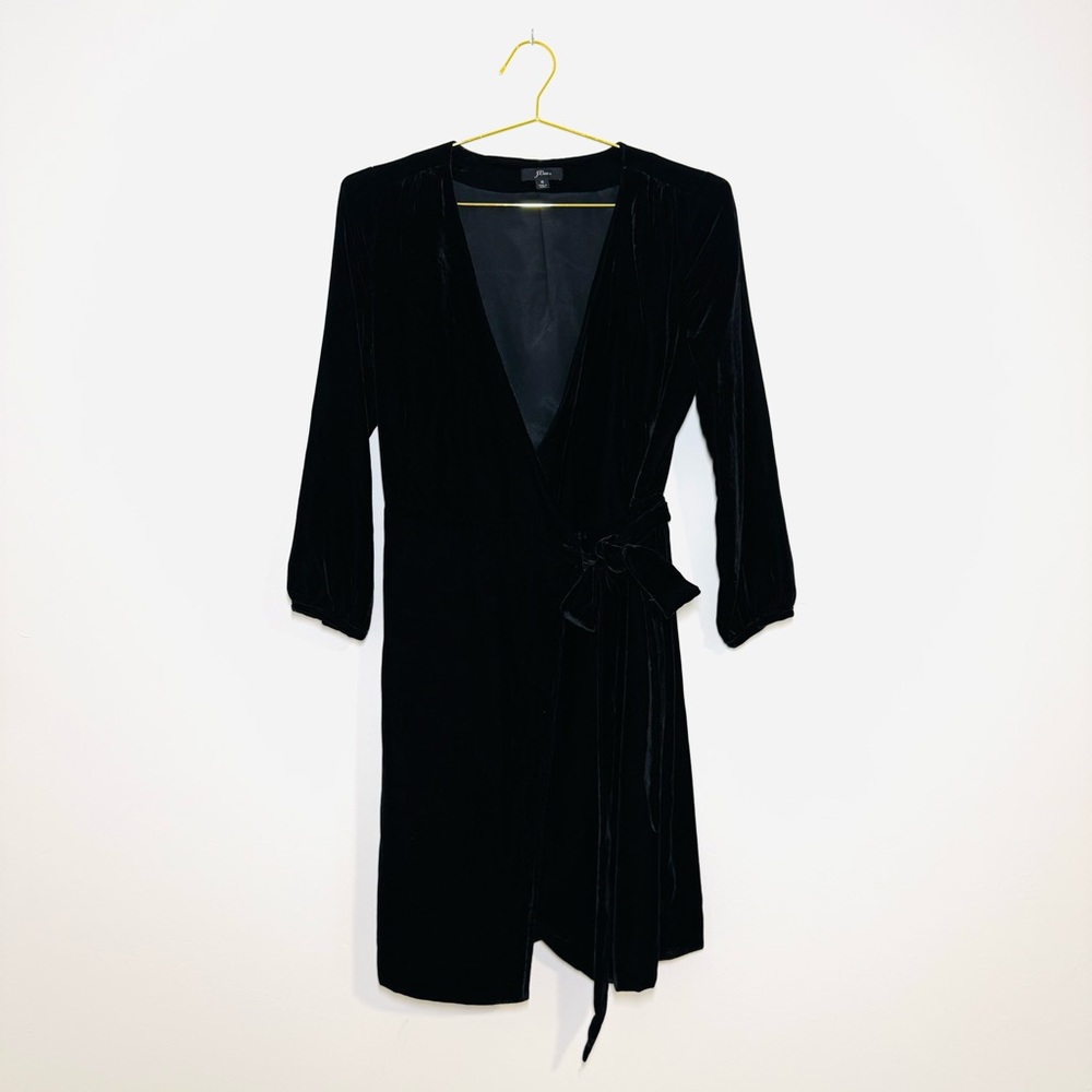 J. Crew Black Velvet Wrap Knee Length Long Sleeve Dress Style K0145 Women’s 6 - Picture 4 of 6